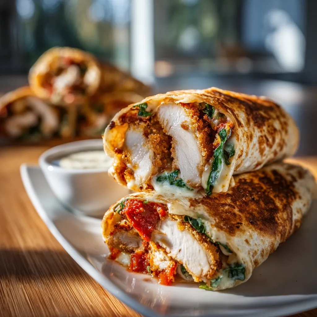 Ultimate Crispy Chicken Mozzarella Wraps with Golden Stacked Layers - secondary view